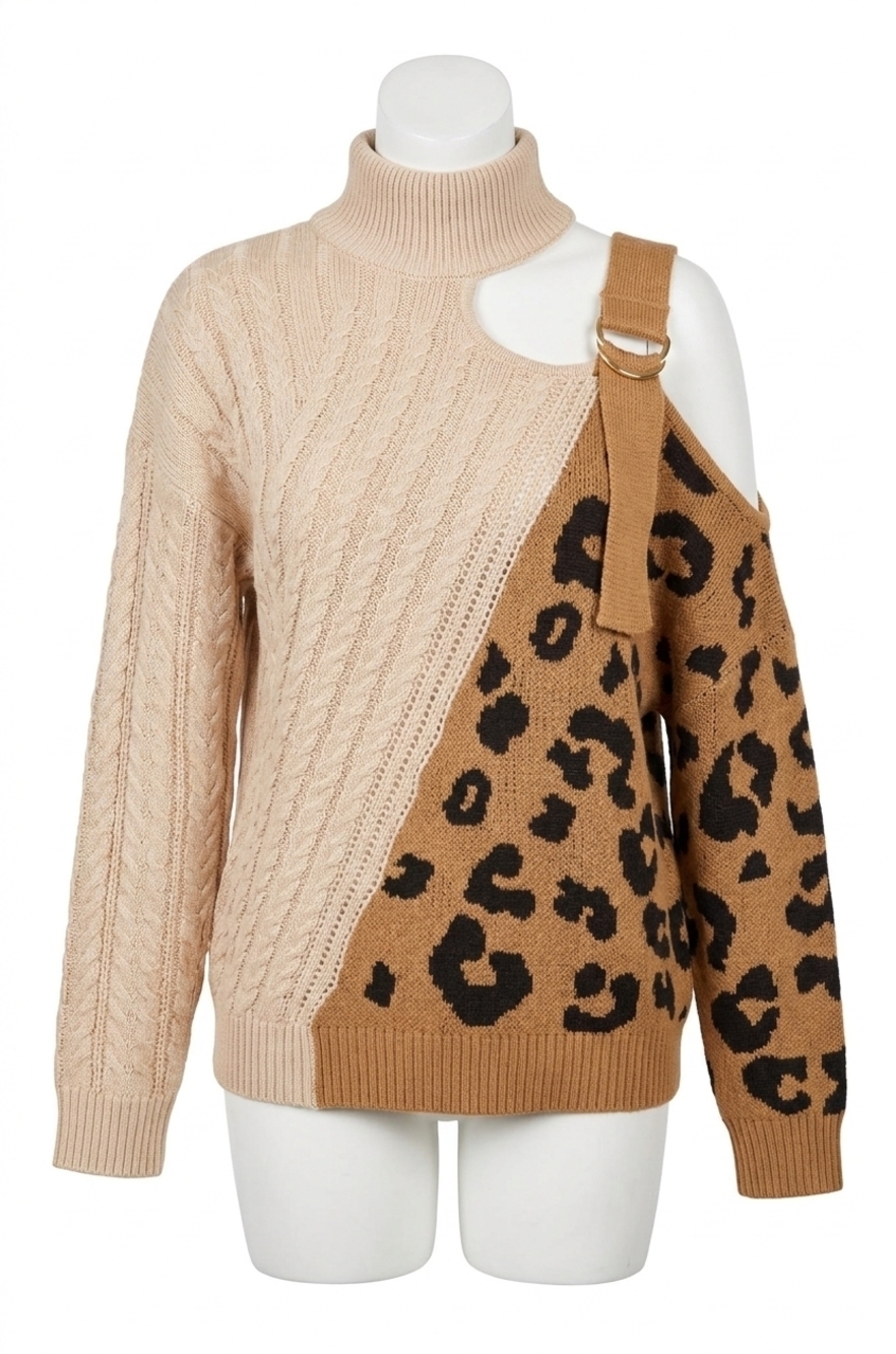 NEW ANDREE BY UNIT amber buckle sweater in white and tan